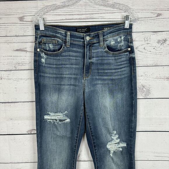 Judy Blue Jeans Womens 28 Blue Straight Slim Fit Distressed Stretch - Picture 3 of 15